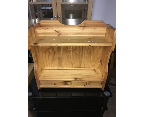 WOODEN 2 SHELF UNIT WITH 2 DRAWERS AT THE BOTTOM