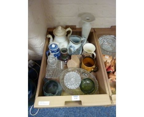 Heavy cut crystal decanter H24cm, and other decorative ceramics in one box