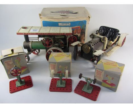 Mamod steam tractor, model power press, miniature polishing and grinding machines and a similar steam vintage car (5)
