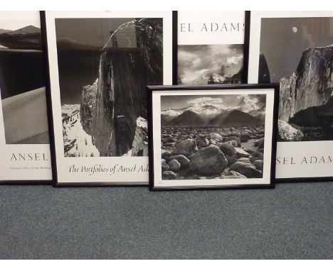 Set of four  Ansel Adams black and white poster prints and a similar photographic print