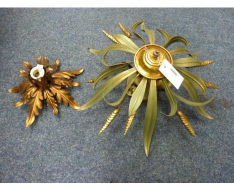 Italian verdigris and gilt effect wheat downlighter and one other ceiling light fitting 