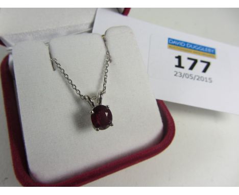 Burmese ruby pendant (approx 1 carat) stamped 750 on white gold chain hallmarked 9ct
