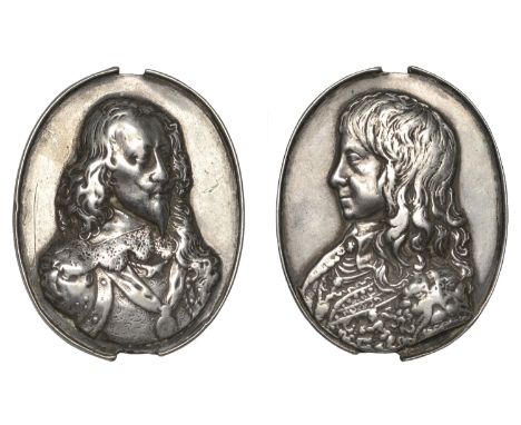 Charles I and Prince Charles, c. 1650, an oval silver portrait medal, by J. Stuart (?) after T. Rawlins, bare-headed bust of 