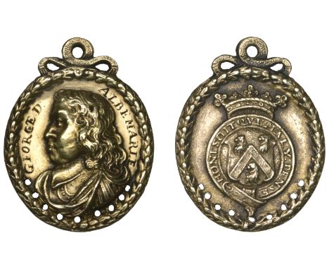 General George Monck, c. 1660, an oval cast and chased silver-gilt medal, unsigned, bust left, george d albemarle around, rev