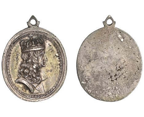 Charles II, Restoration, 1660 (?), a cast and chased uniface bronze-gilt Royalist badge, unsigned [by T. Rawlins or T. Simon]