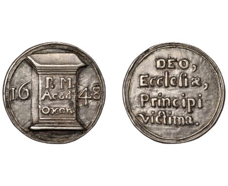 The Oxford Memorial, 1648, a cast and chased silver medal, unsigned, altar inscribed p.m. acad. oxon., dividing date, rev. de