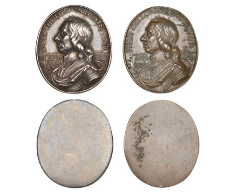 Battle of Dunbar, 1650, small uniface oval restrike medals (2), in silver and bronze, mid-18th century, after T. Simon, simil