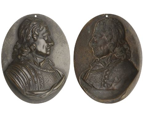 Oliver Cromwell, a uniface oval cast bronze medal or plaque, unsigned, armoured bust right, 122 x 96mm (Platt p.342; MI –). P