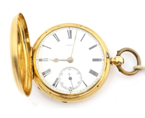 Full hunter pocket watch, enamel dial with Roman numerals, subsidiary dial and minute track, mechanical movement signed G. Ba