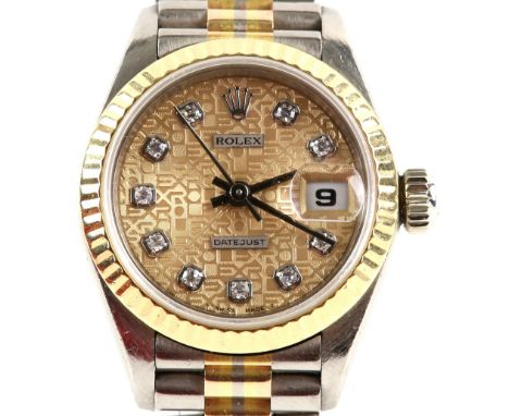 Rolex ladies' Datejust reference  69179 wristwatch, the signed dial set with 10 diamond hour markers, date at 3, mounted with