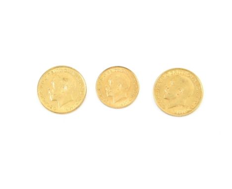 Two full Sovereigns and one half sovereign, 1911, 1913, light wear, London mint..     
