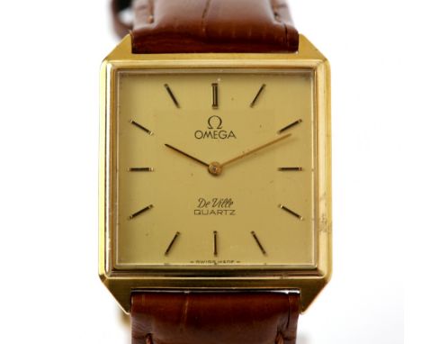 Omega De Ville, quartz, no 1365, gentleman's  wristwatch in square gold plated case, the signed dial marked De Ville quartz, 