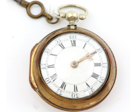 George III fusee pair cased pocket watch, the  enamel dial with Roman numerals and minute track with Arabic numerals, movemen