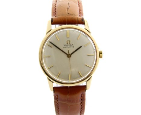 Omega gentleman's automatic wristwatch in  gold case, the signed dial with baton hour markers and centre seconds,fitted with 