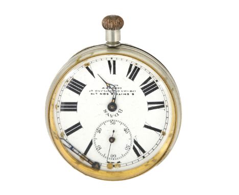 An open face pocket watch, the white enamel dial signed S Smith and Son, Great Portland Street London, with black Roman numer