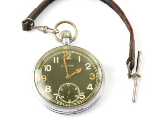  A General Watch Company Helvetia war department pocket watch in steel case , the signed dial with Arabic numerals and subsid