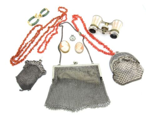 A mixed group of items, including shamrock brooch, turquoise set dress ring, size L, shell brooch, locket, cameo pendant, thr