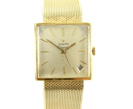 Zenith star gentleman's gold dress watch of square outline, the signed dal with baton hour markers,  and date between 4 and 5