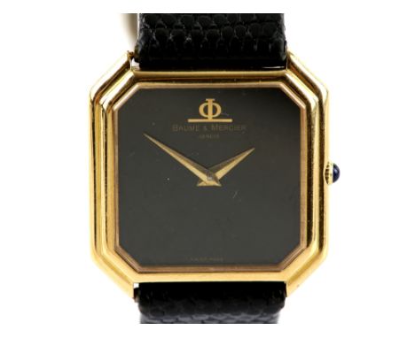 Baume Mercier ref 38260 ladies wristwatch in yellow gold case of octagonal outline, the signed black dial with gold hands, fi