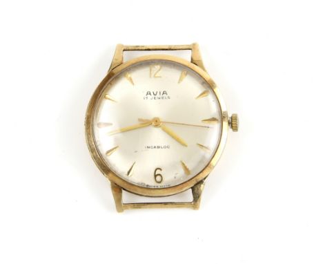 Avia a gentleman's dress gold cased wrist watch, the signed dial with baton hour markers and arabic numerals at 12 and 6, cen