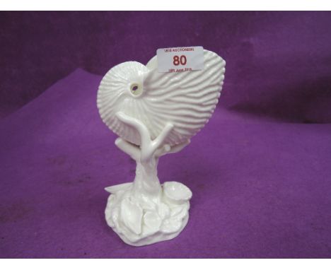 A Royal Worcester ornament modelled as a naturalistic Nautilus shell on branch and shell stem numbered 101, circa 1911