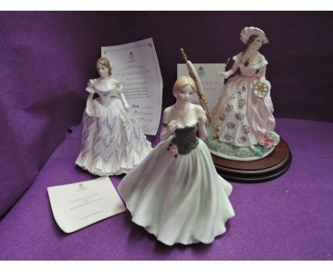 Three Royal Worcester figurines, Painting, Keepsake & The Last Waltz all with certificates