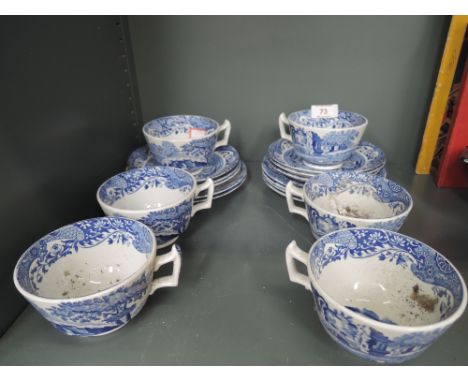 A selection of vintage tea cups and saucers by Spode blue and white wares
