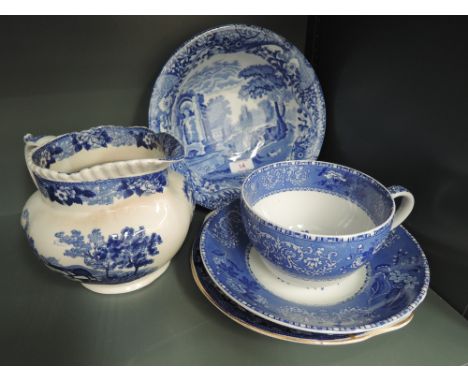 A selection of vintage blue and white wares including Spode