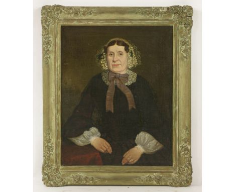 E....Greenwood (19th century) PORTRAIT OF MRS MARY FAIRBROTHER AGED 58 signed, inscribed with sitters name and dated 1859 ver