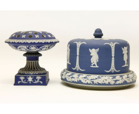 A Wedgewood Jasperware pot pourri and cover, 19cm high, and a similar cheese dish and cover