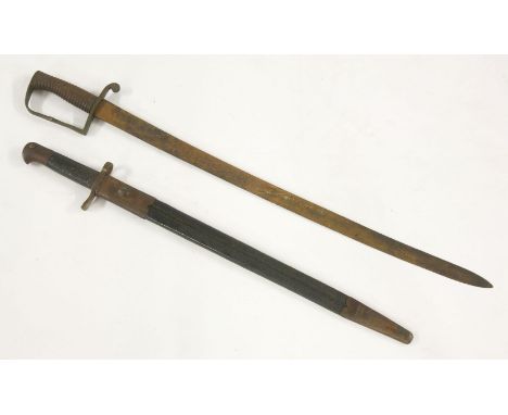 A Victorian naval sword, 79cm, and a British pattern 1875 Henry rifle bayonet and scabbard, 66cm