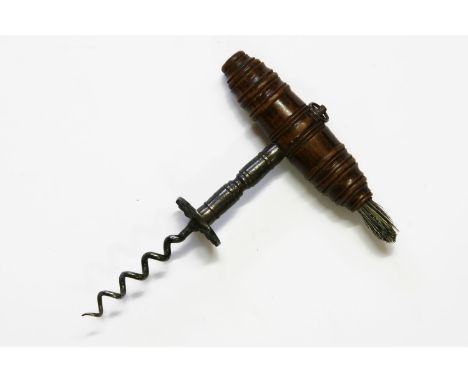 A Georgian iron corkscrew, with turned wooden handle, 15cm long