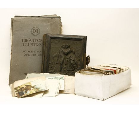 A collection of collectables, to include a Victorian musical photograph album, various postcards and a collection of sketch b