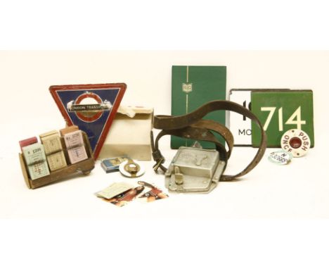 A small quantity of bus/transport related items, to include a ticket machine, a quantity of unused tickets, etc.