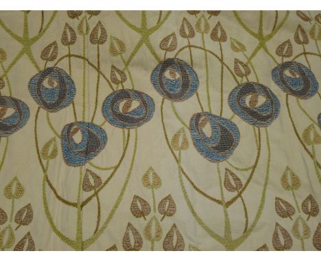 Two pairs of interlined 'Macintosh' curtains, pinch pleated, both 209cm long, 150cm wide and 220cm wide