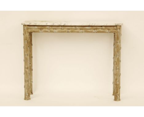 A marble topped console table on faux bamboo supports, 100 x 30 x 80cm