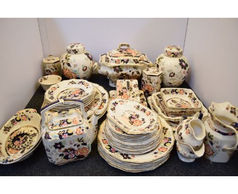 A collection of Masons ironstone Mandarin pattern dinnerware and teaware, to include large soup tureen and ladle, all having 