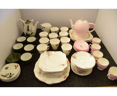 A quantity of Art Deco paragon tea china, A Midwinter Leaves tea set and an Art Deco Salisbury china tea service