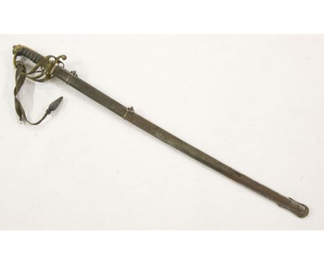 A Victorian officers dress sword, with an open hilt with 'VR cypher', shagreen grip handle and metal scabbard, 83cm blade