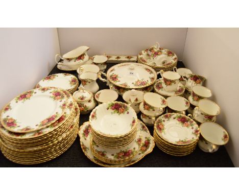 A large collection of 'Old Country Roses' Royal Albert china to include gravy jug, butter saucers