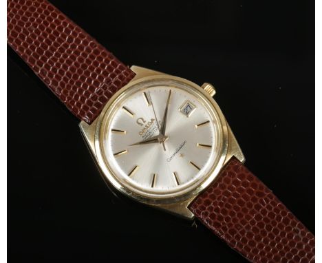 A gentleman's gold capped Omega Automatic Constellation wristwatch. With satin dial, baton markers and date display, 33mm wid