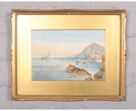 A framed seascape watercolour by Thomas Sidney - Lantern Hill, Ilfracombe, signed - (24x17cm).  