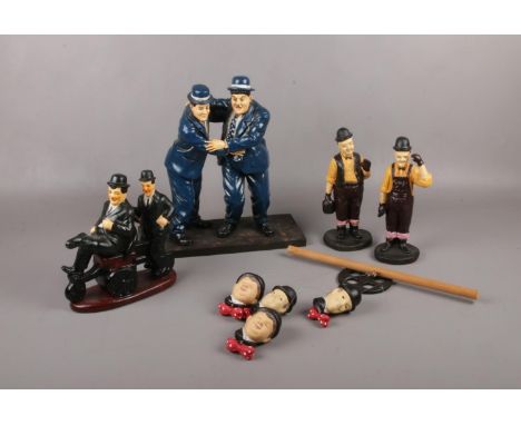 A group of Laurel &amp; Hardy ceramic figure's, with wind chime example  
