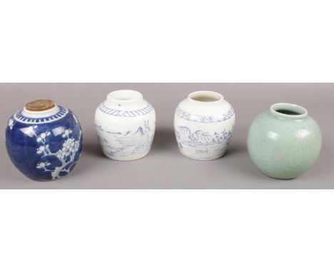 Four Chinese ceramic jars to include blue &amp; white &amp; celadon examples etc.  