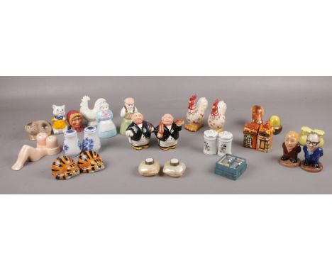 A collection of mainly ceramic Salt &amp; Pepper pots, Waiter, Cockerel, Cat examples  
