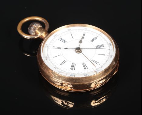 A 19th century Swiss 18 carat gold chronograph pocket watch with stop watch function. Having enamel dial with Roman numeral m