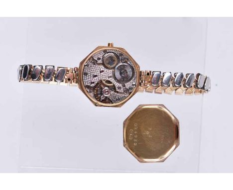 Rolex - a vintage 1930s lady's octagonal 9ct gold wristwatch, the silvered dial with Arabic numerals, minute chapter, manual 