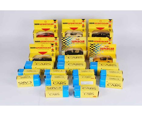 A collection of eight, boxed,  Shell Sportscar collection die-cast vehicles, plus 14 assorted Corgi Solido die-cast vehicles 