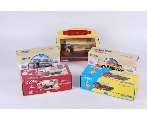 A group of four Corgi haulage vehicles including: Scammel Scarab, 97894 Pickford's Truck 97942 ERF Flatbed, 25001 Leyland Bea