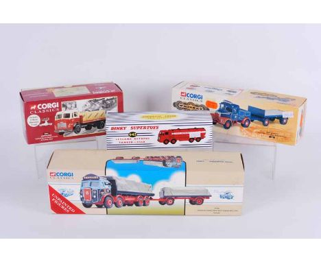 A collection of four assorted Corgi commercial vehicles, including 16001 Scammell Highwayman, 934 Leyland Octopus, 97366 Atki